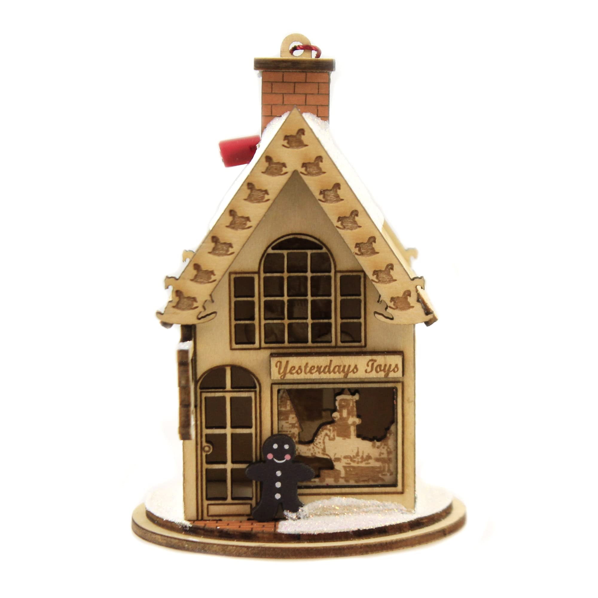 Handcrafted Beige Wood Gingerbread Cottage Christmas Ornament