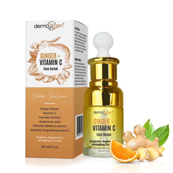 Ginger Face Serum + Vitamin C + Turmeric, Organic Acne Treatment, Clear skin Tone, Hydrate Dull & Dry Skin, Anti-Aging Facial Serum - 1 FL OZ