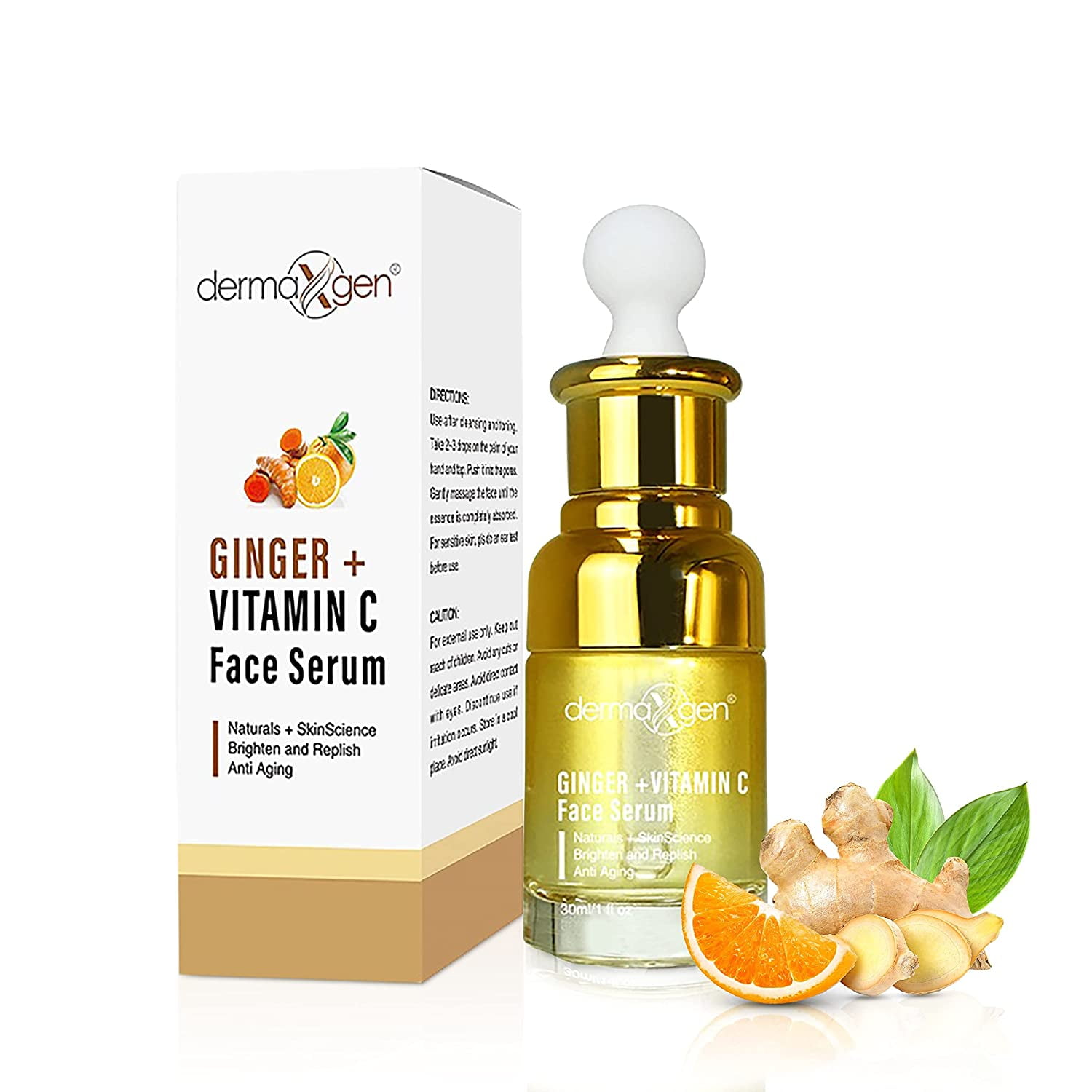 Ginger Face Serum + Vitamin C + Turmeric, Organic Acne Treatment, Clear