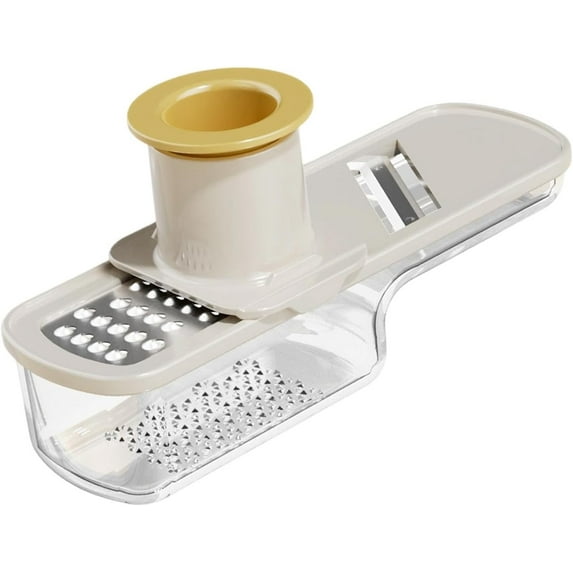 Ginger Garlic Grater Ginger Garlic Grinding Cooking With Container Multi Purpose Slicer Easy Grip Manual Kitchen Tool for Baking, Beige White