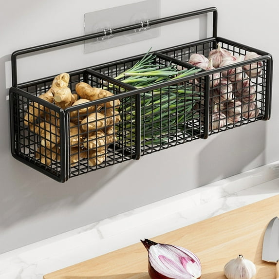 Ginger & Garlic Organizer | Wall Mounted Spice Rack | Kitchen Shelf & Condiment Storage Basket | 1 or 3 Compartment Options | Rustproof & Washable