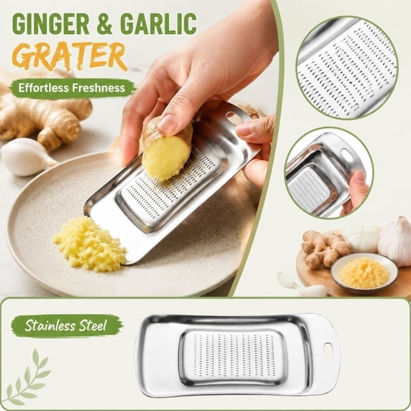 Ginger Grater, Stainless Steel Kitchen Utensils, 5X3 Inch Small Tray for Kitchen Counter, Manual Prep Shredder, 100% -Grade Stainless Steel Design to Finely Grate Ginger, Garlic,