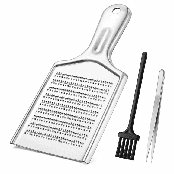 ABCISI Ginger Grater with Brush and Tweezers, Stainless Steel Garlic Grater with Ergonomic Handle, Fine Kitchen Zester for Ginger, Garlic, Cheese, Citrus and Carrots, 8.46 x 3.93 Inches