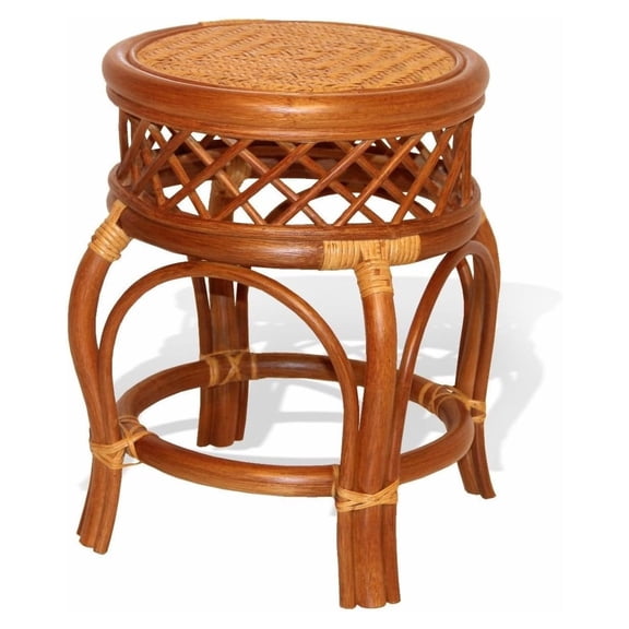 Ginger Handmade Rattan Wicker Stool Fully Assembled Colonial (Light Brown)