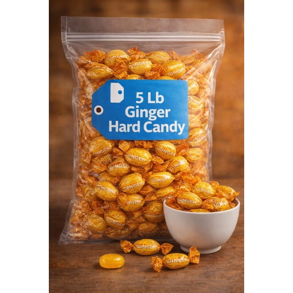 Ginger Hard Candy 5 lb Bag, Bold Spicy Ginger Flavor, Classic Sweet Treat