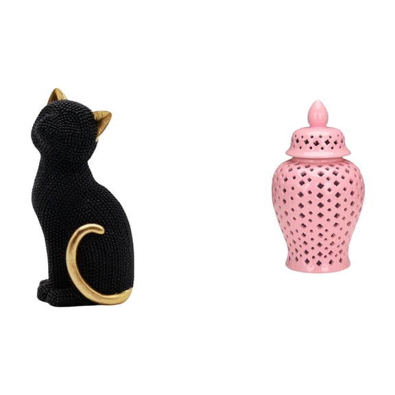 Ginger Jar Cat Statue Decorative Figurine Resin Ceramic Modern Shelf Ornament for Bedroom Entrance Party Decor
