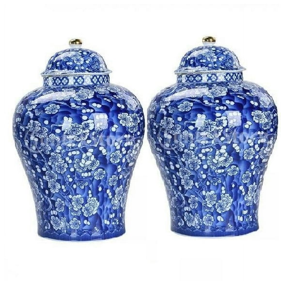 Ginger Jar,Ceramic Ginger Jar Vase with Lid ,Retro Porcelain Bud Vase ,Chinese Blue White Vase Centerpiece Temple Jar,Blue and White Porcelain Ginger Jar