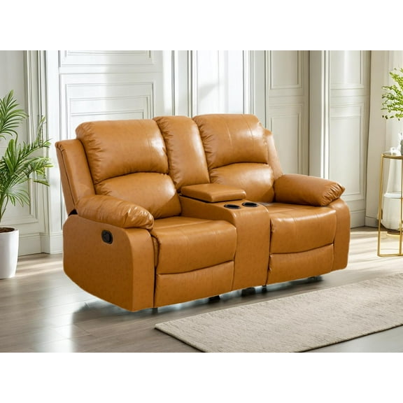 Ginger Leather Recliner Loveseat Luxurious Seating with Leather Finish, Ergonomic Design, and Adjustable Backrest, Small Spaces/RVs, Home Theaters, Houses, and Offices.