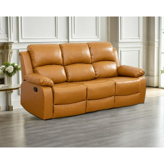 Ginger Leather Recliner Sofa Luxurious Seating with Leather Finish, Ergonomic Design, and Adjustable Backrest, Compact Reclining Sofa for Small Spaces/RVs, Home Theaters, Houses, and Offices.