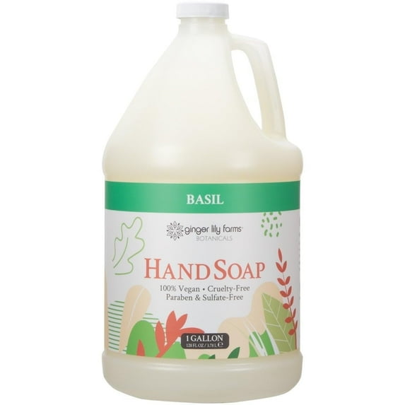 Ginger Lily Farms Botanicals All-Purpose Liquid Hand Soap Refill, 100% Vegan & Cruelty-Free, Basil Scent, 1 Gallon (128 fl oz)