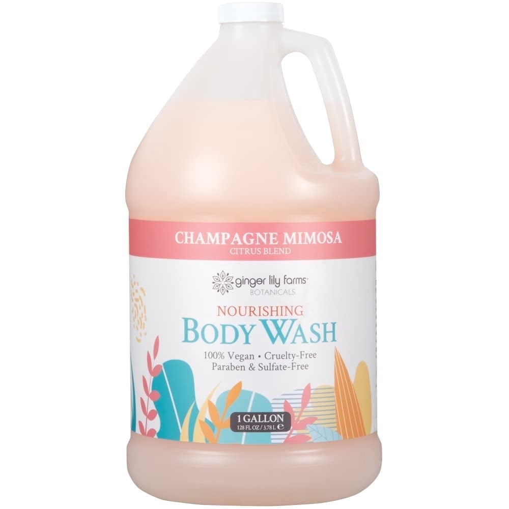 Ginger Lily Farms Botanicals Champagne Mimosa Nourishing Body Wash, Softens, Nourishes and Cleans Skin, Natural Spa Quality, 1 Gallon