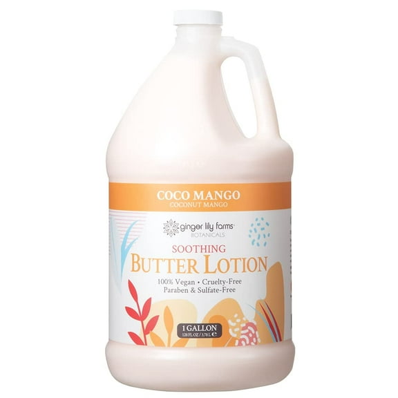 Ginger Lily Farms Botanicals Coco Mango Soothing Butter Lotion, 100% Vegan, Paraben, Sulfate, Phosphate, Gluten and Cruelty-Free, 1 Gallon