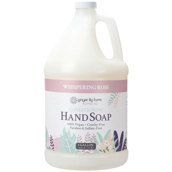 Ginger Lily Farms Botanicals Conditioning Liquid Hand Soap Refill, 100% Vegan & Cruelty-Free, Whispering Rose Scent, 1 Gallon (128 fl oz)