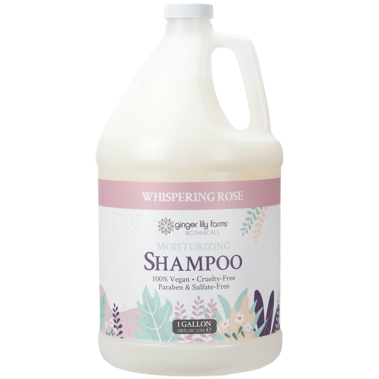 Ginger Lily Farms Botanicals Moisturizing Shampoo for All Hair Types, 100% Vegan & Cruelty-Free, Whispering Rose Scent, 1 Gallon (128 fl oz) Refill