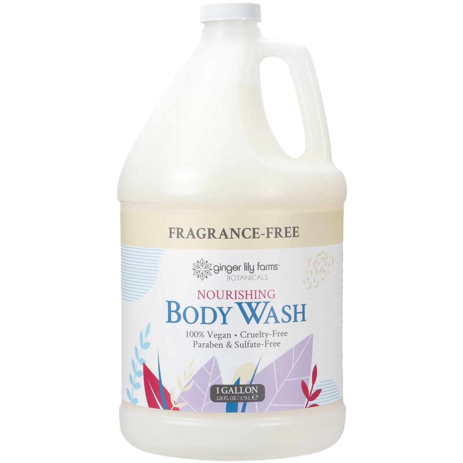 Ginger Lily Farms Botanicals Nourishing Body Wash, 100% Vegan & Cruelty-Free, Fragrance Free, 1 Gallon (128 fl oz) Refill