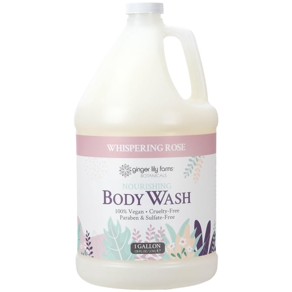 Ginger Lily Farms Botanicals Nourishing Body Wash, 100% Vegan & Cruelty-Free, Whispering Rose Scent, 1 Gallon (128 fl oz) Refill