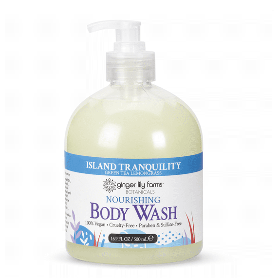Ginger Lily Farms Botanicals Nourishing Body Wash, Island Tranquility, 100% Vegan & Cruelty-Free, Green Tea & Lemongrass Scent, 16.9 Fl Oz