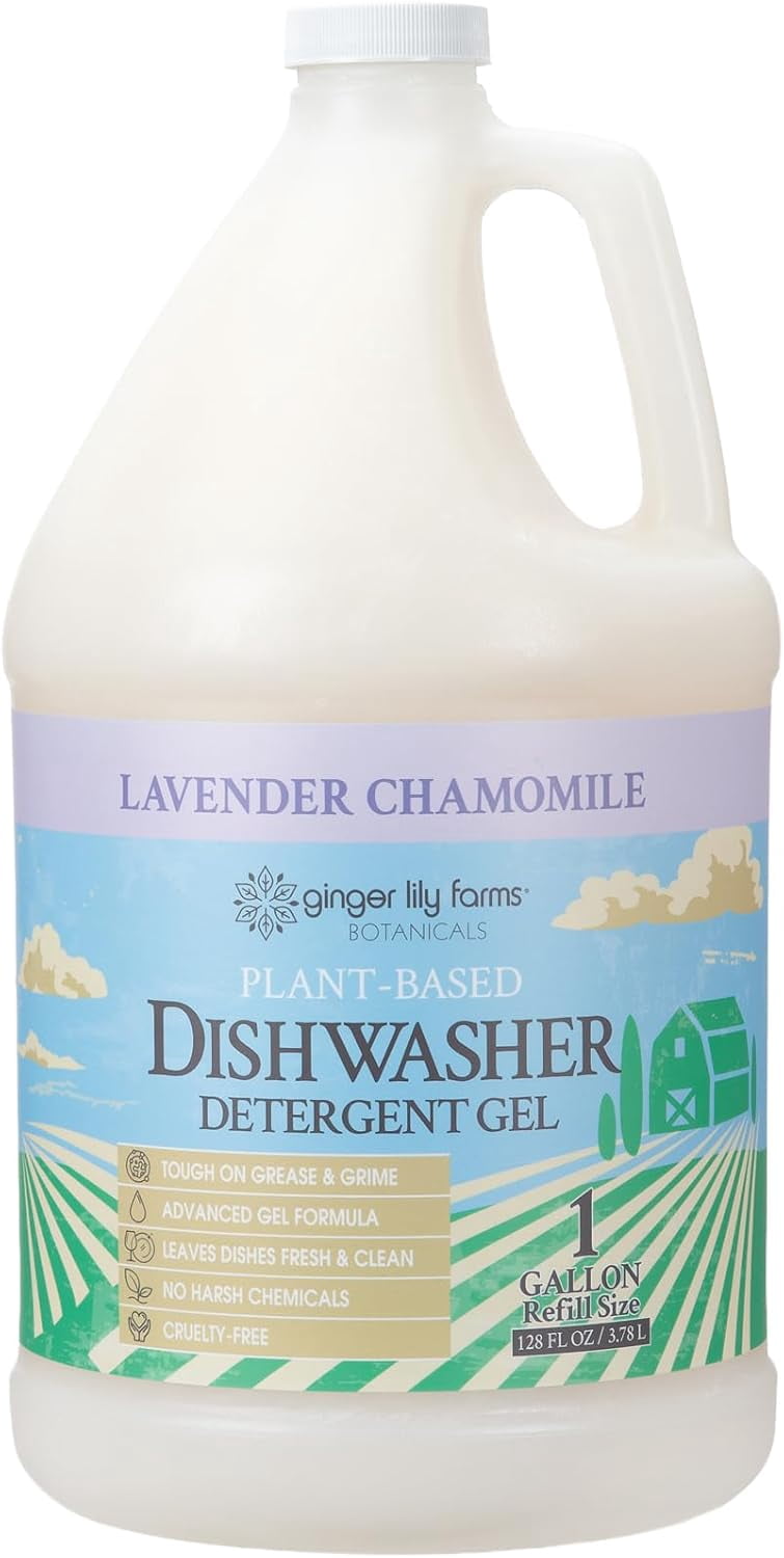 Ginger Lily Farms Botanicals Plant-Based Dishwasher Detergent Gel, 100% Vegan & Cruelty-Free, Lavender Chamomile Scent, 1 Gallon (128 Fl Oz) Refill