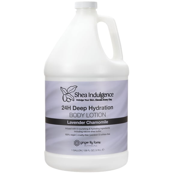 Ginger Lily Farms Botanicals Shea Indulgence 24H Deep Hydration Body Lotion, 100% Vegan & Cruelty-Free, Lavender Chamomile Scent, 1 Gallon (128 fl oz) Refill
