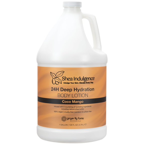 Ginger Lily Farms Botanicals Shea Indulgence 24H Deep Hydration Body Lotion, Coco Mango, 100% Vegan & Cruelty-Free, Coconut Mango Scent, 1 Gallon (128 fl oz) Refill
