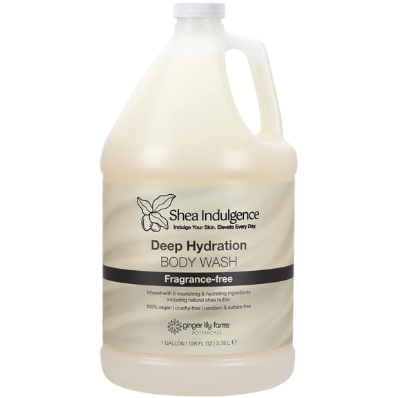 Ginger Lily Farms Botanicals Shea Indulgence Deep Hydration Body Wash, 100% Vegan & Cruelty-Free, Fragrance-Free, 1 Gallon (128 fl oz) Refill