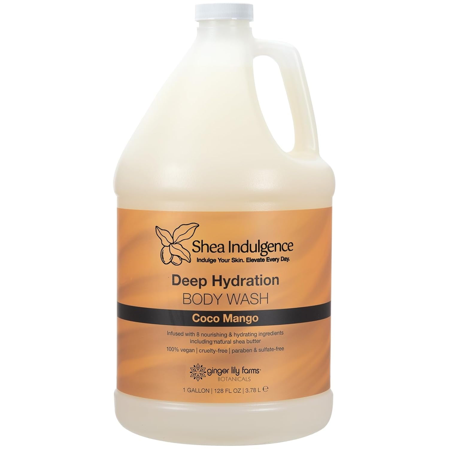 Ginger Lily Farms Botanicals Shea Indulgence Deep Hydration Body Wash, Coco Mango, 100% Vegan & Cruelty-Free, Coconut Mango Scent, 1 Gallon (128 fl oz) Refill
