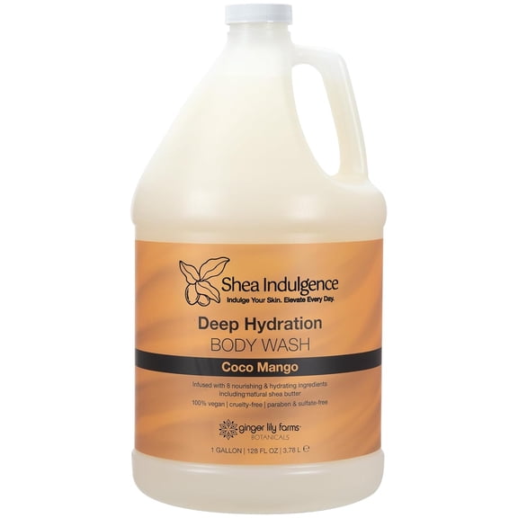 Ginger Lily Farms Botanicals Shea Indulgence Deep Hydration Body Wash, Coco Mango, 100% Vegan & Cruelty-Free, Coconut Mango Scent, 1 Gallon (128 fl oz) Refill