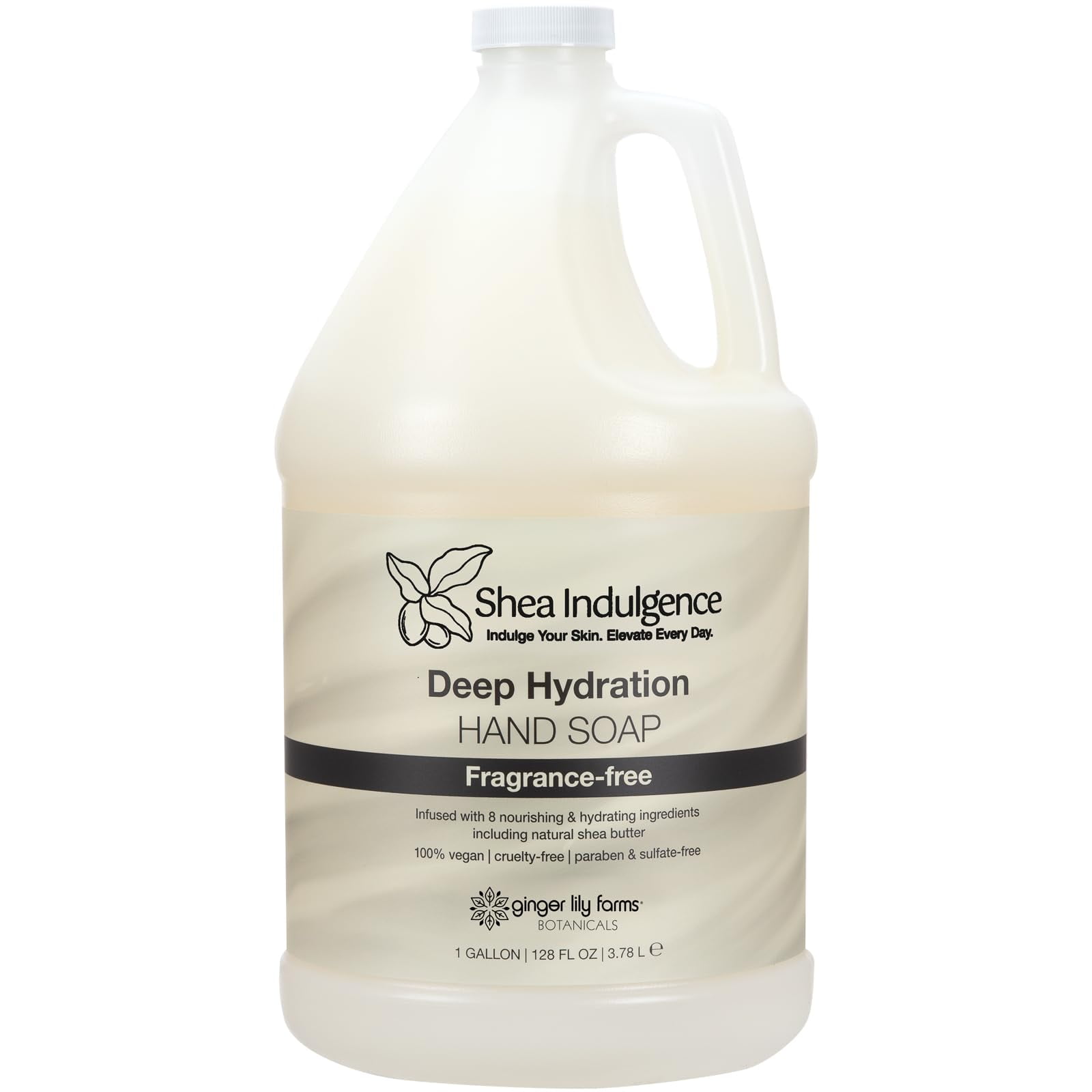 Ginger Lily Farms Botanicals Shea Indulgence Deep Hydration Liquid Hand Soap Refill, 100% Vegan & Cruelty-Free, Fragrance-Free, 1 Gallon (128 fl oz)