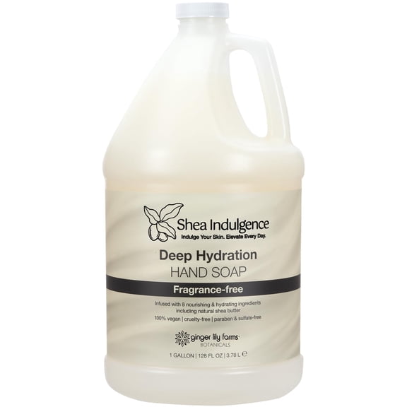 Ginger Lily Farms Botanicals Shea Indulgence Deep Hydration Liquid Hand Soap Refill, 100% Vegan & Cruelty-Free, Fragrance-Free, 1 Gallon (128 fl oz)