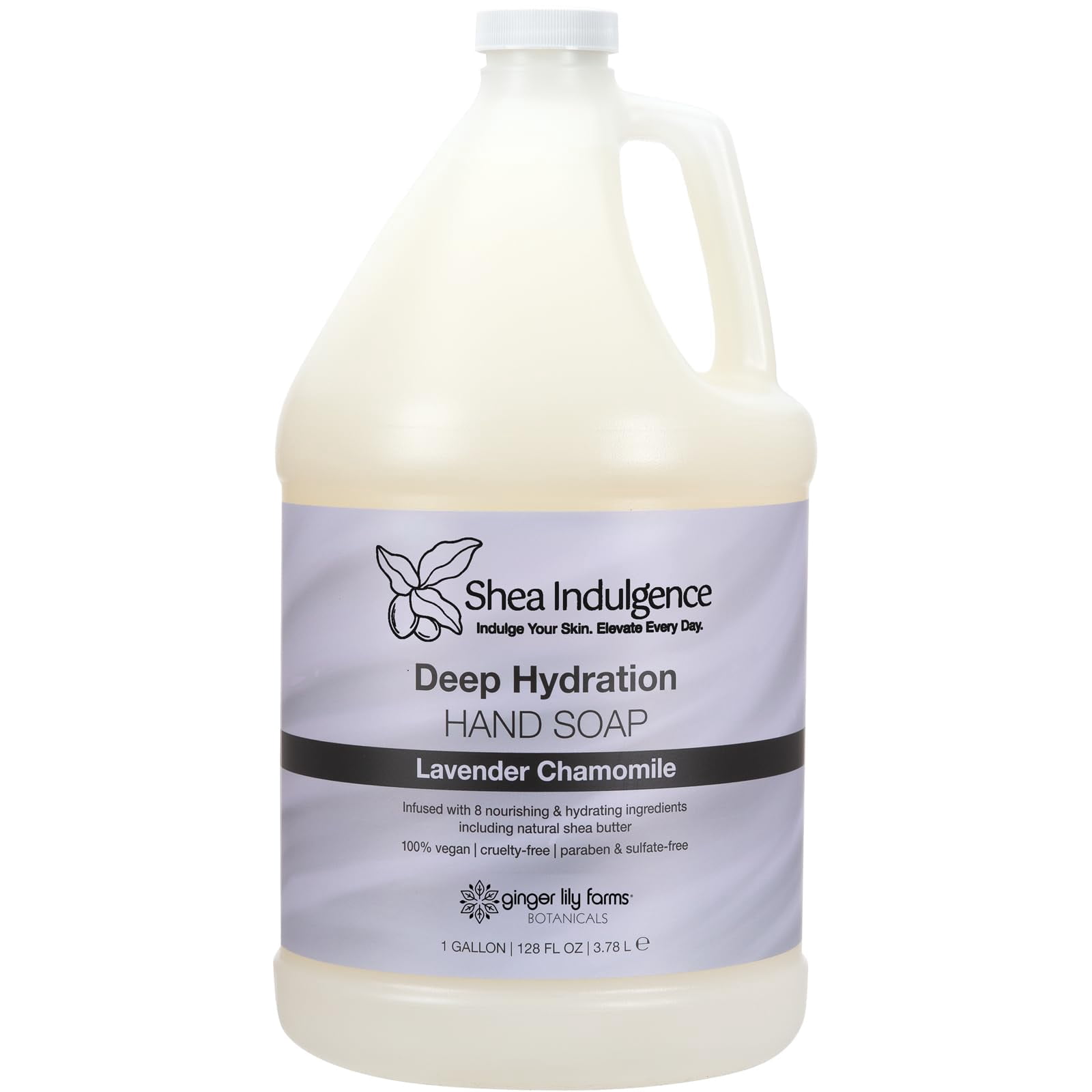 Ginger Lily Farms Botanicals Shea Indulgence Deep Hydration Liquid Hand Soap Refill, 100% Vegan & Cruelty-Free, Lavender Chamomile Scent, 1 Gallon (128 fl oz)