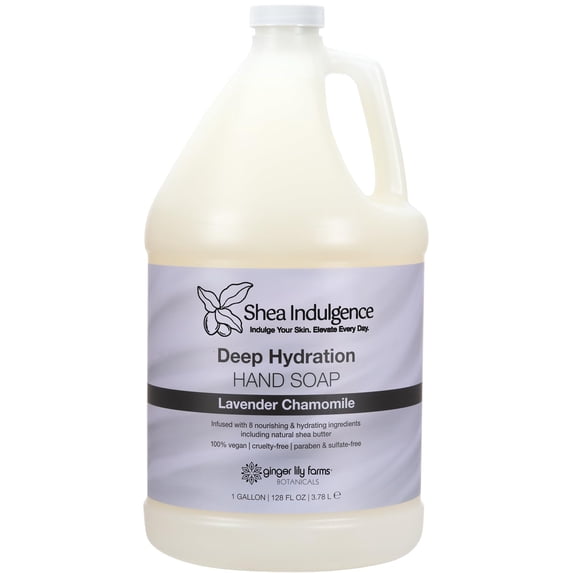 Ginger Lily Farms Botanicals Shea Indulgence Deep Hydration Liquid Hand Soap Refill, 100% Vegan & Cruelty-Free, Lavender Chamomile Scent, 1 Gallon (128 fl oz)