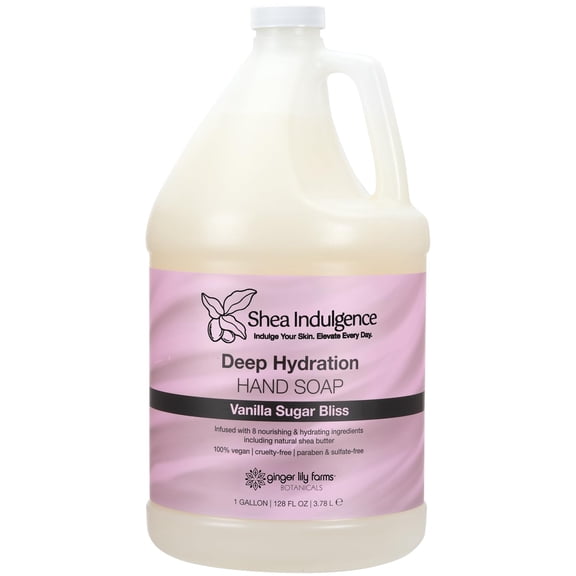 Ginger Lily Farms Botanicals Shea Indulgence Deep Hydration Liquid Hand Soap Refill, 100% Vegan & Cruelty-Free, Vanilla Sugar Bliss Scent, 1 Gallon (128 fl oz)