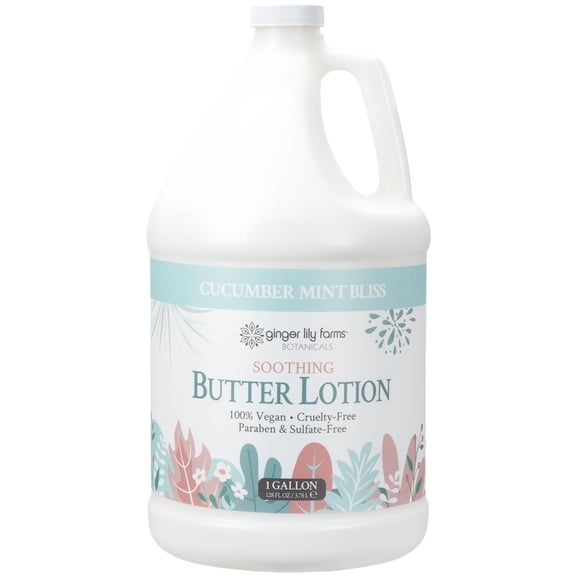 Ginger Lily Farms Botanicals Soothing Butter Lotion for Dry Skin, 100% Vegan & Cruelty-Free, Cucumber Mint Bliss Scent, 1 Gallon (128 fl oz) Refill