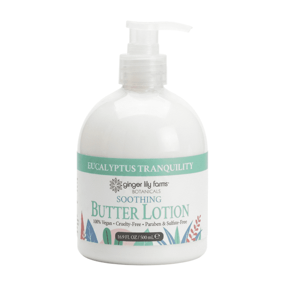 Ginger Lily Farms Botanicals Soothing Butter Lotion for Dry Skin, 100% Vegan & Cruelty-Free, Eucalyptus Tranquility, 16.9 Fl Oz