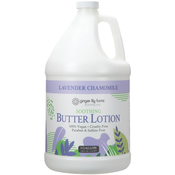 Ginger Lily Farms Botanicals Soothing Butter Lotion for Dry Skin, 100% Vegan & Cruelty-Free, Lavender Chamomile Scent, 1 Gallon Refill (128 fl oz)