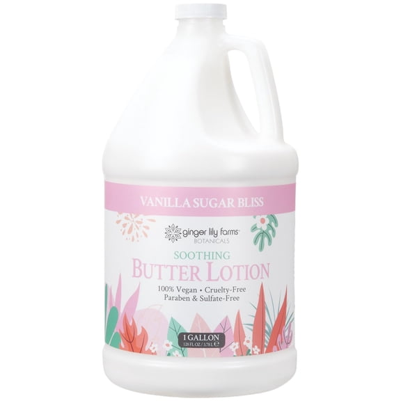 Ginger Lily Farms Botanicals Soothing Butter Lotion for Dry Skin, 100% Vegan & Cruelty-Free, Vanilla Sugar Bliss Scent, 1 Gallon (128 fl oz) Refill