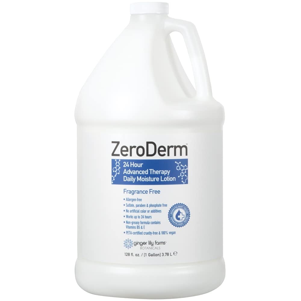 Ginger Lily Farms Botanicals ZeroDerm 24 Hour Advanced Therapy Daily Moisture Lotion, Allergen-Free, 100% Vegan & Cruelty-Free, Fragrance Free, 1 Gallon (128 Fl. Oz.) Refill