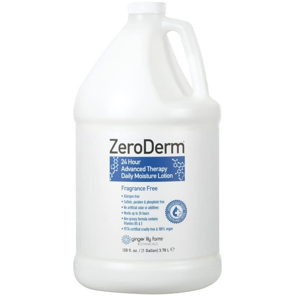 Ginger Lily Farms Botanicals ZeroDerm 24 Hour Advanced Therapy Daily Moisture Lotion, Allergen-Free, 100% Vegan & Cruelty-Free, Fragrance Free, 1 Gallon (128 Fl. Oz.) Refill