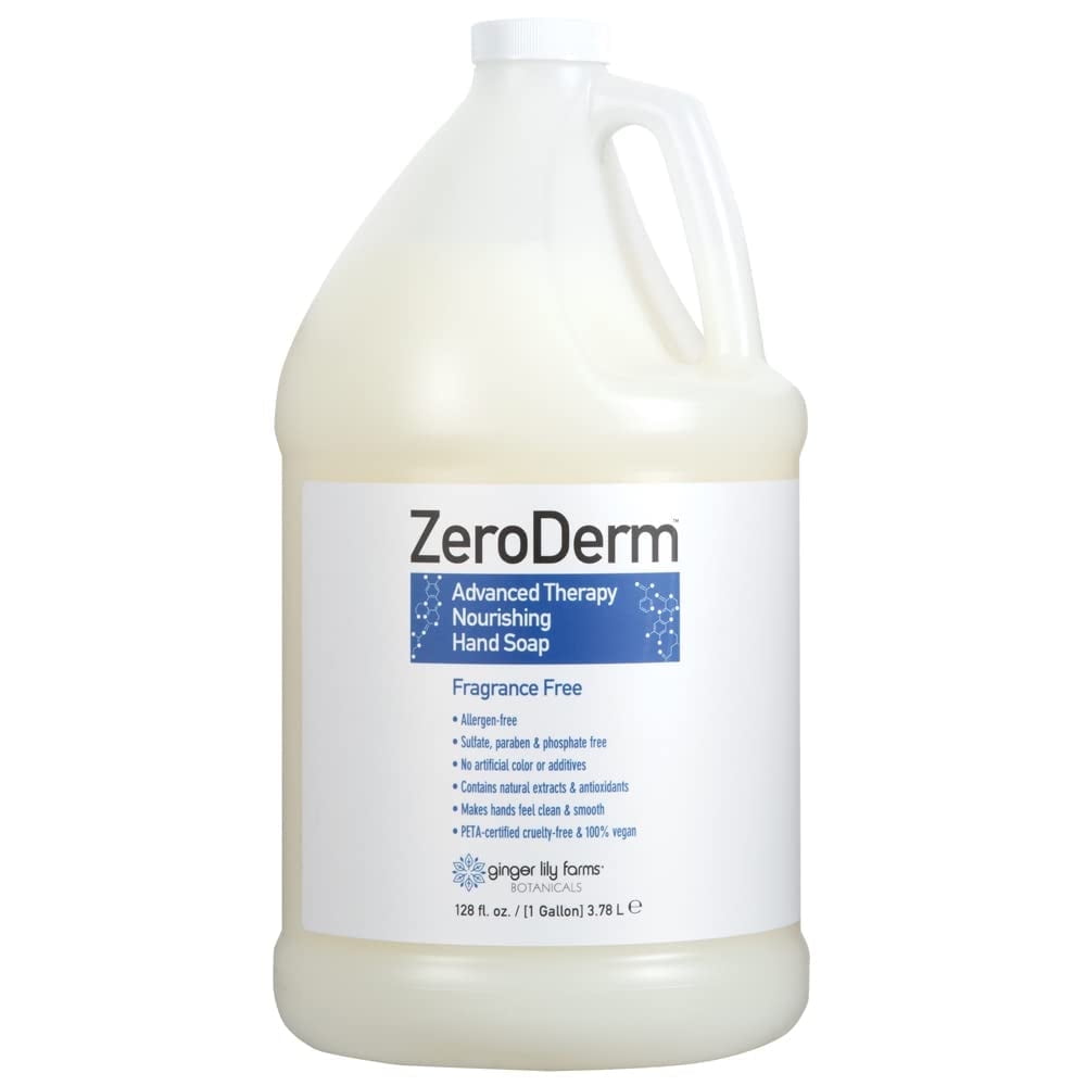 Ginger Lily Farms Botanicals ZeroDerm Advanced Therapy Nourishing Liquid Hand Soap Refill, 100% Vegan & Cruelty Free, Fragrance Free, 1 Gallon (128 Fl. Oz.)