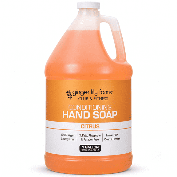 Ginger Lily Farms Club & Fitness Conditioning Liquid Hand Soap Refill, 100% Vegan & Cruelty-Free, Citrus Scent, 1 Gallon (128 fl oz)