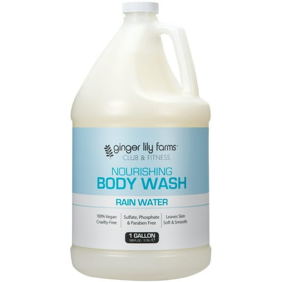 Ginger Lily Farms Club & Fitness Nourishing Body Wash, 100% Vegan & Cruelty-Free, Bath & Shower Gel for Men and Women, Rain Water Scent, 1 Gallon (128 fl. oz.) Refill