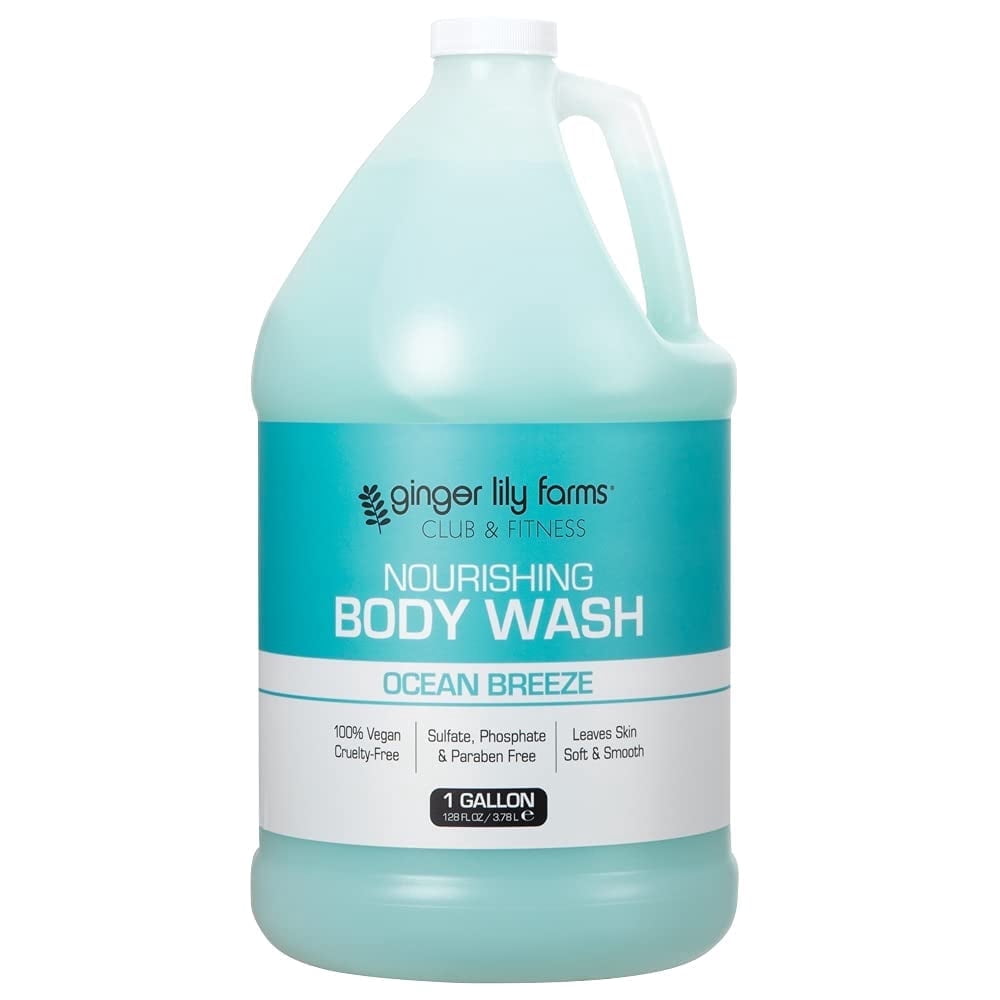 Ginger Lily Farms Club & Fitness Nourishing Body Wash, 100% Vegan & Cruelty-Free, Bath & Shower Gel, Ocean Breeze Scent, 1 Gallon (128 fl oz) Refill