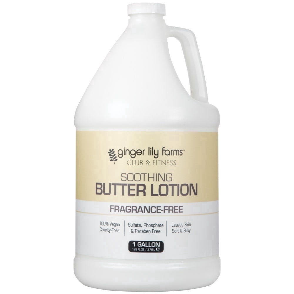 Ginger Lily Farms Club & Fitness Soothing Butter Lotion for Dry Skin, 100% Vegan & Cruelty-Free, Fragrance Free, 1 Gallon (128 fl oz) Refill