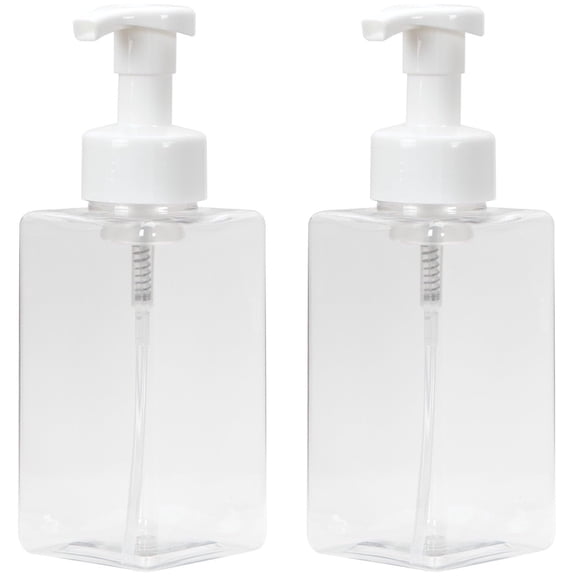 Ginger Lily Farms Foaming Soap Dispenser, Refillable Plastic Pump Bottles for Liquid Hand Soap, 15 oz. Clear Bottle with White Pump, 2-Pack