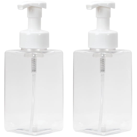 Ginger Lily Farms Foaming Soap Dispenser, Refillable Plastic Pump Bottles for Liquid Hand Soap, 15 oz. Clear Bottle with White Pump, 2-Pack