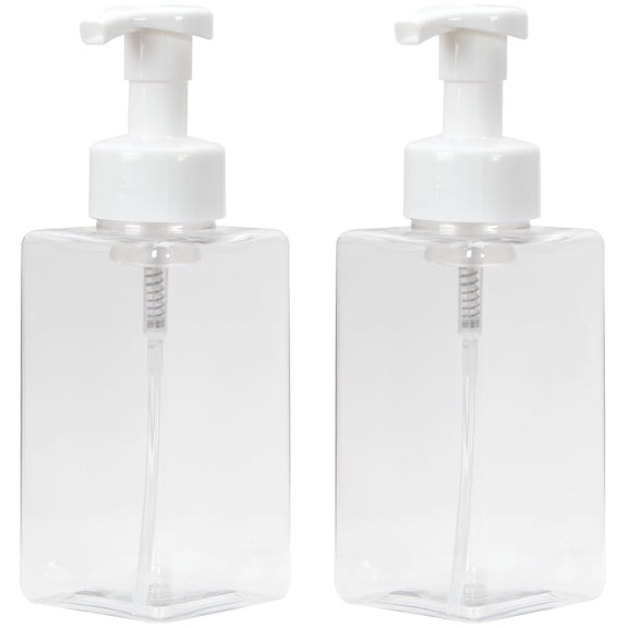 Ginger Lily Farms Foaming Soap Dispenser, Refillable Plastic Pump Bottles for Liquid Hand Soap, 15 oz. Clear Bottle with White Pump, 2-Pack