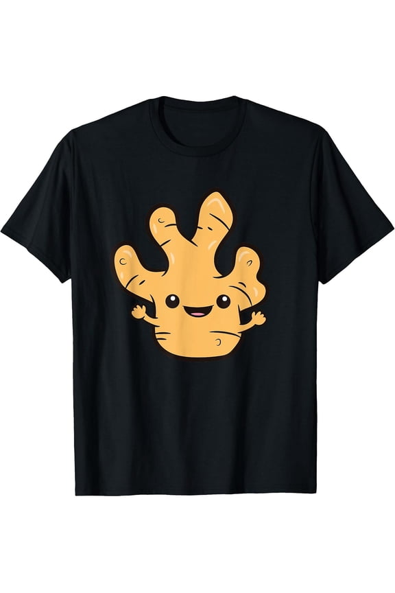 Ginger Lover Kawaii Ginger Root Vegetable Love Ginger T-Shirt 180G 100% Cotton Printed Short-Sleeve T-Shirt Mens Festival Gifts For Dad Husband Grandpa, S-XXXL, Black