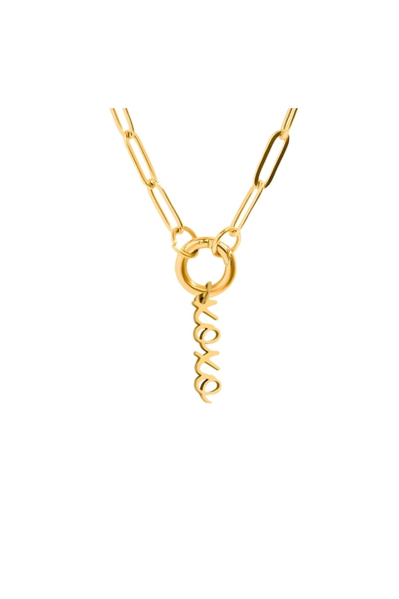 Ginger Lyne Paperclip Chain Carabiner Charm Holder Necklace Hugs and Kisses Charm for Women Stainless Steel 18-20"