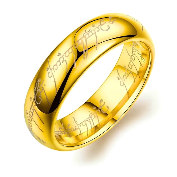 Ginger Lyne 6mm Gold Tone Tungsten Wedding Band for Men or Women Engraved Script Comfort Fit Ring