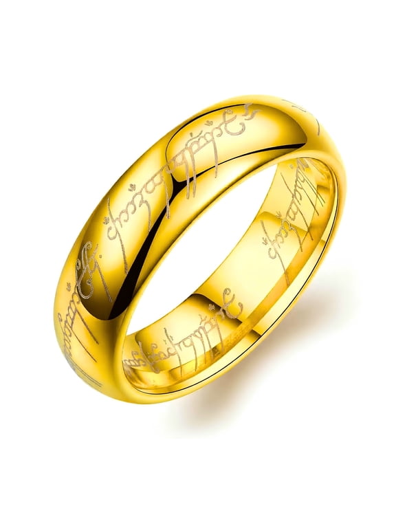 Ginger Lyne 6mm Gold Tone Tungsten Wedding Band for Men or Women Engraved Script Comfort Fit Ring